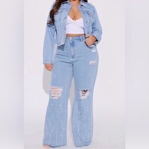 Fashion Nova Light Blue Distressed Flare Jeans